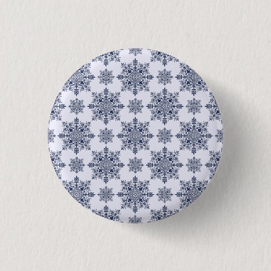 Blue Snowflake Damask Patroon Ronde Button 3,2 Cm (Voorkant)