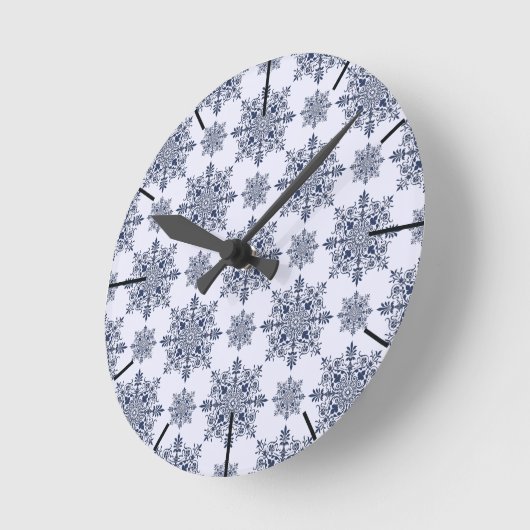 Blue Snowflake Damask Patroon Ronde Klok (Hoek)