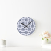 Blue Snowflake Damask Patroon Ronde Klok (Huis)