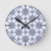 Blue Snowflake Damask Patroon Ronde Klok (Voorkant)