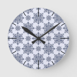 Blue Snowflake Damask Patroon Ronde Klok