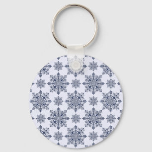 Blue Snowflake Damask Patroon Sleutelhanger