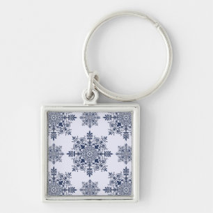 Blue Snowflake Damask Patroon Sleutelhanger