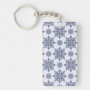 Blue Snowflake Damask Patroon Sleutelhanger