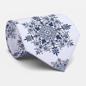 Blue Snowflake Damask Patroon Stropdas (Opgerold)