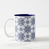 Blue Snowflake Damask Patroon Tweekleurige Koffiemok (Links)