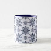 Blue Snowflake Damask Patroon Tweekleurige Koffiemok (Center)