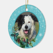 Blue Snowflake Evergreen Foto Memorial Keramisch Ornament (Links)
