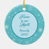Blue Snowflake Evergreen Foto Memorial Keramisch Ornament (Achterkant)