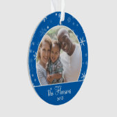 Blue Snowflake Family Foto met kerstmis Ornament (voorkant)