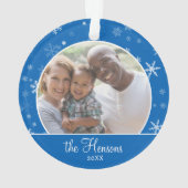 Blue Snowflake Family Foto met kerstmis Ornament (achterkant)