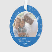 Blue Snowflake Family Foto met kerstmis Ornament (voorkant)