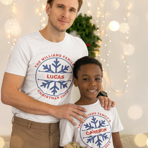 Blue Snowflake Family kerstnamenjaar T-shirt