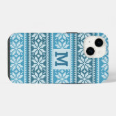Blue Snowflake Faux Knit Sweater Pattern Monogram iPhone Hoesje (Achterkant horizontaal)