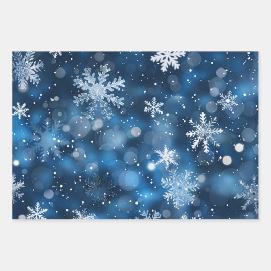Blue Snowflake Flat Wrapping Paper Set van 3 (Voorkant)