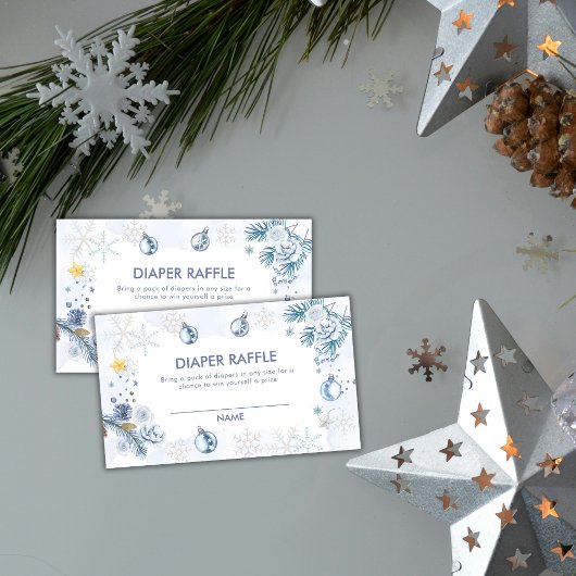 Blue Snowflake Flower Diaper Raffle Baby Shower  Informatiekaartje
