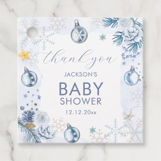 Blue Snowflake Flower Winter Baby Shower  Bedankjes Labels (Voorkant)