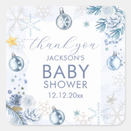 Blue Snowflake Flower Winter Baby Shower  Vierkante Sticker