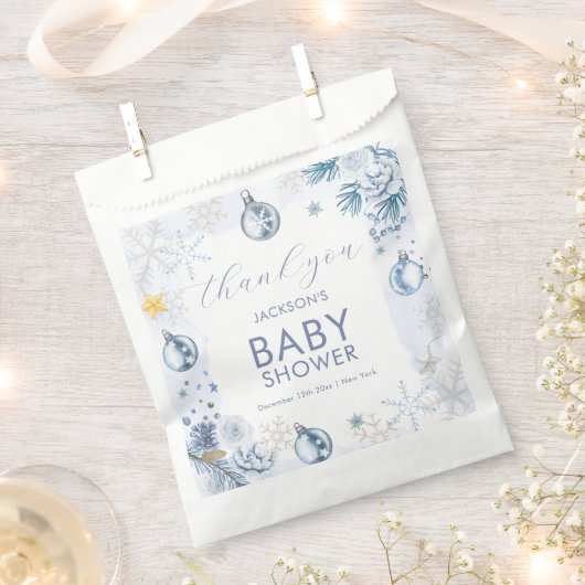 Blue Snowflake Flower Winter Baby Shower Welcome Bedankzakje (Geknipt)