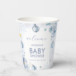 Blue Snowflake Flower Winter Baby Shower Welcome Papieren Bekers