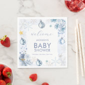 Blue Snowflake Flower Winter Baby Shower Welcome Servet (Insitu)