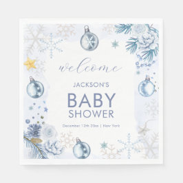 Blue Snowflake Flower Winter Baby Shower Welcome Servet