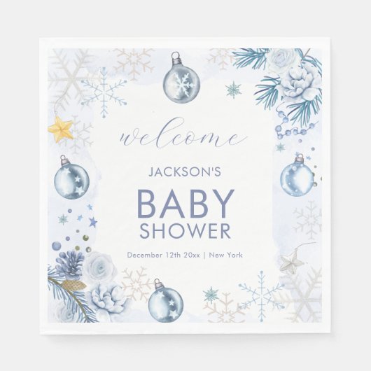 Blue Snowflake Flower Winter Baby Shower Welcome Servet (Voorkant)