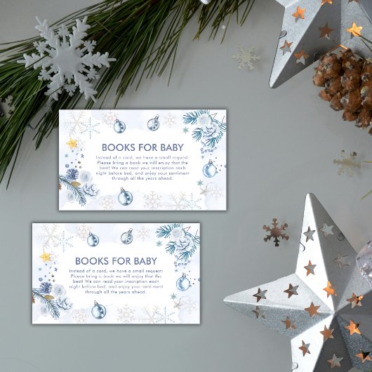 Blue Snowflake Flower Winter Books Baby Shower  Informatiekaartje