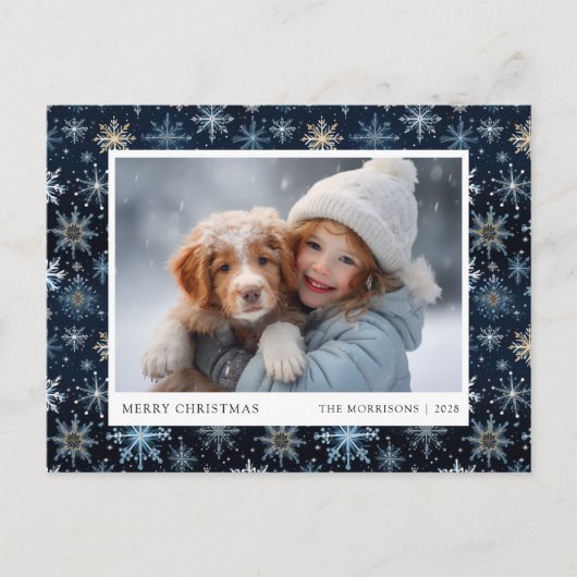 Blue Snowflake Foto Kerst Briefkaart (Voorkant)
