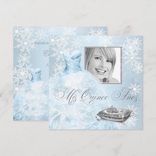 Blue Snowflake Foto Quinceanera Uitnodiging (Voorkant / Achterkant)