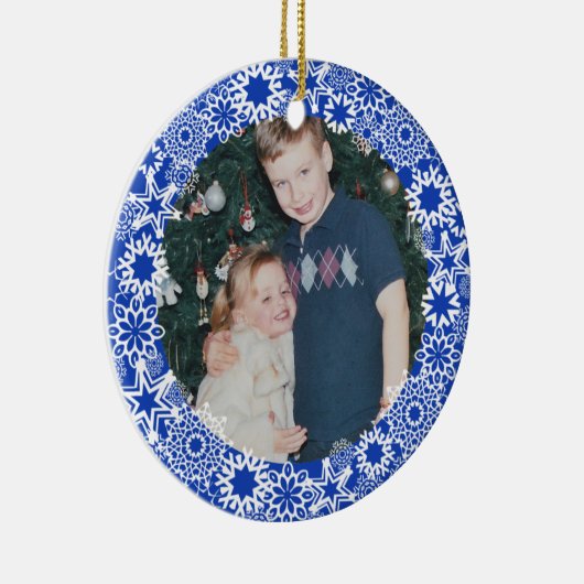 Blue Snowflake Gepersonaliseerd Foto Ornament (Rechts)