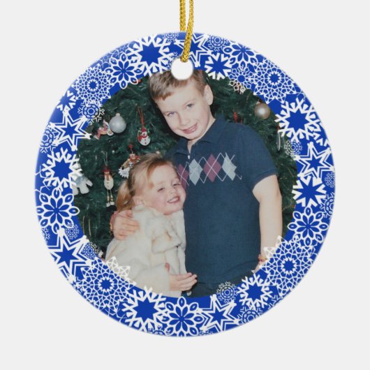Blue Snowflake Gepersonaliseerd Foto Ornament (Voorkant)