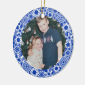 Blue Snowflake Gepersonaliseerd Foto Ornament (Links)