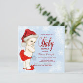 Blue Snowflake Girls Kerst Baby shower Kaart (Staand voorkant)
