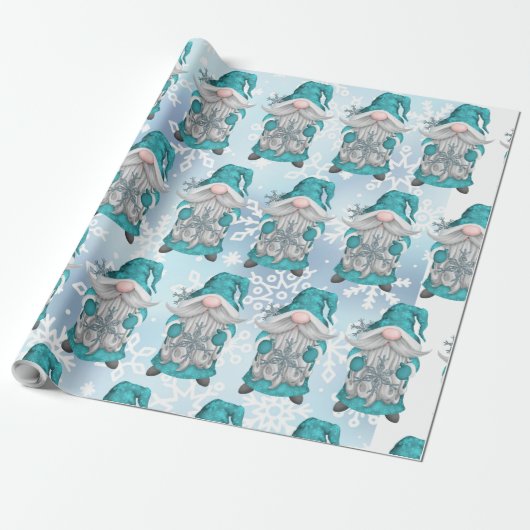 Blue Snowflake Gnome Cadeaupapier (Uitgerold)
