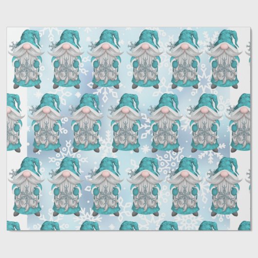 Blue Snowflake Gnome Cadeaupapier (Vlak)