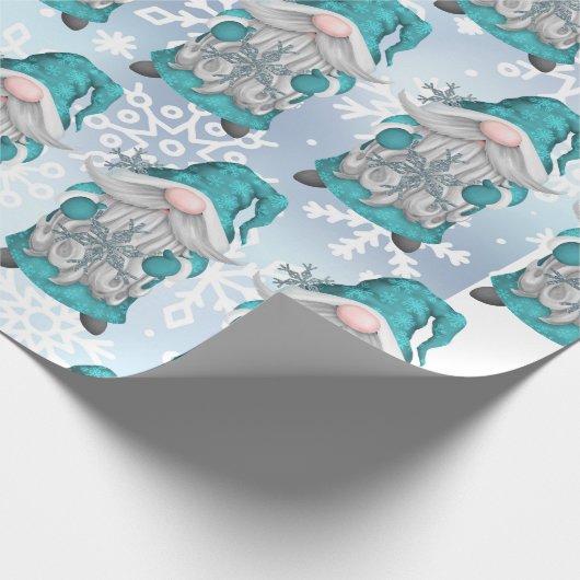Blue Snowflake Gnome Cadeaupapier (Hoek)
