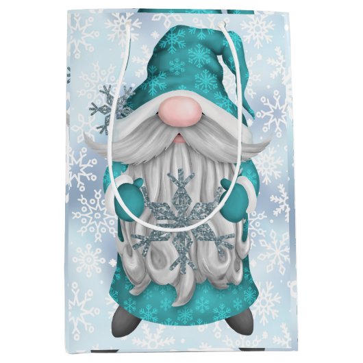 Blue Snowflake Gnome Medium Cadeauzakje (Voorkant)