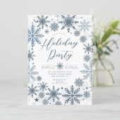 Blue Snowflake Holiday Party Invitation Kaart (Staand voorkant)