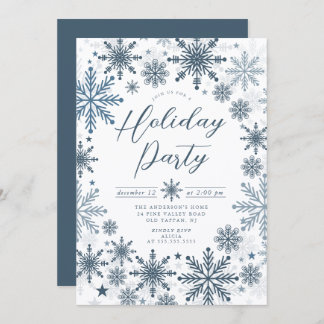 Blue Snowflake Holiday Party Invitation Kaart