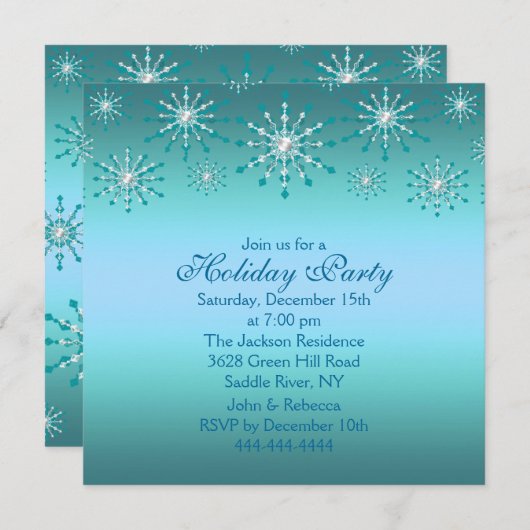 Blue Snowflake Holiday Party Uitnodiging (Voorkant / Achterkant)
