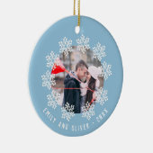 Blue Snowflake Lijst Couple Keepomwille Foto Keramisch Ornament (Rechts)
