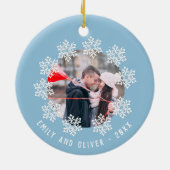 Blue Snowflake Lijst Couple Keepomwille Foto Keramisch Ornament (Achterkant)