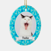 Blue Snowflake Lijst Kat Keramisch Ornament (Rechts)