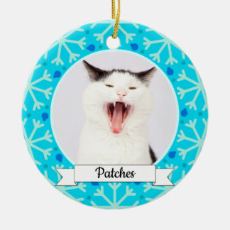 Blue Snowflake Lijst Kat Keramisch Ornament