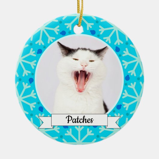 Blue Snowflake Lijst Kat Keramisch Ornament (Voorkant)