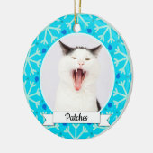 Blue Snowflake Lijst Kat Keramisch Ornament (Links)