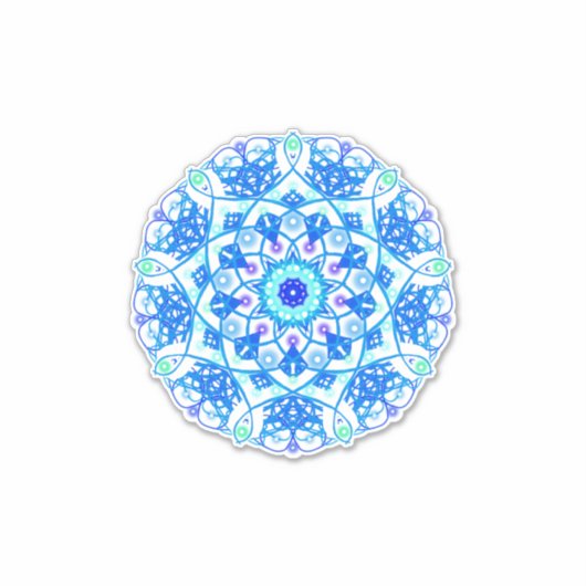Blue Snowflake Mandala Boho Vinyl Sticker (Voorkant)