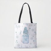 Blue Snowflake Mason Jar Milkshake Monogram Tote Bag (Voorkant)
