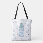 Blue Snowflake Mason Jar Milkshake Monogram Tote Bag (Achterkant)